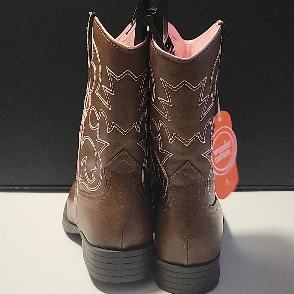 Wonder Nation Brown Cowboy Boots with Pink Stitching B4